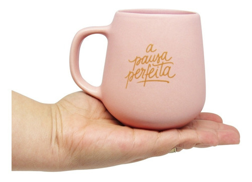 Caneca Porcelana Fosca Acetinada 260ml Pausa Perfeita Ideiaz Cor Rosa