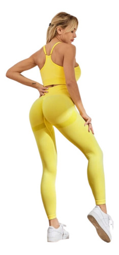 Conjunto Deportivo Lycra Push Up + Crop Top Amarillo