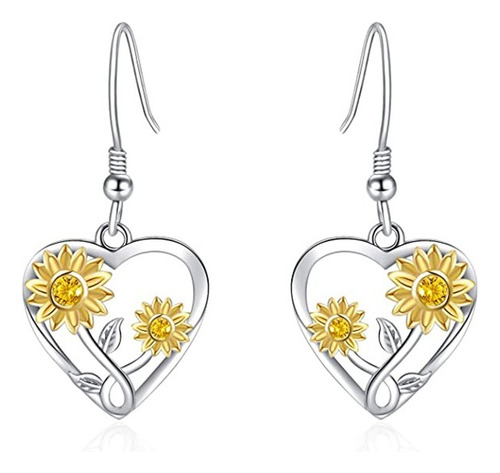 Arete Colgantes Con Forma De Girasol En Forma De Corazón