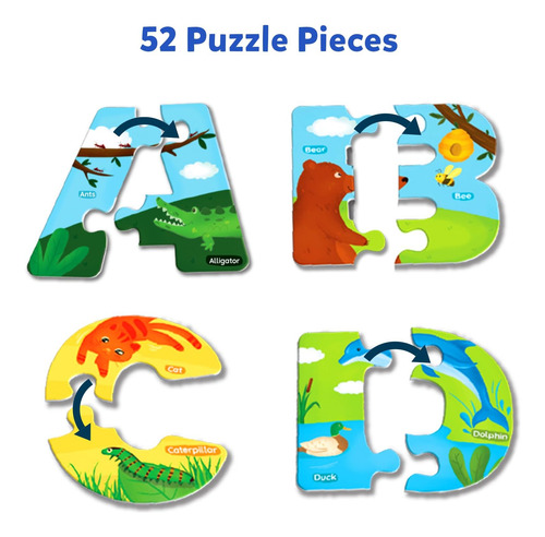 Skillmatics Animal Alphabet Puzzle - Rompecabezas De 52 Piez