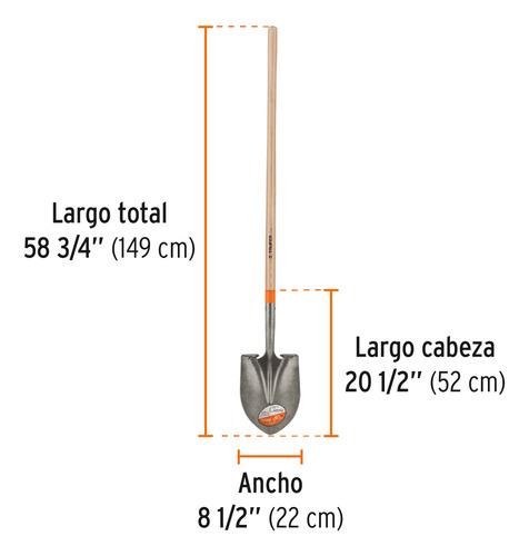 Pala Redonda Mango Largo Uso Rudo Madera Acero Construccion