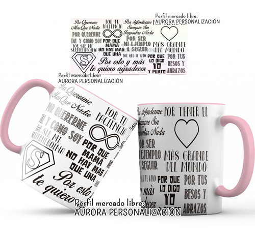 Mug Regalo Para Mamá Pocillo Interior Y Oreja Rosada 037