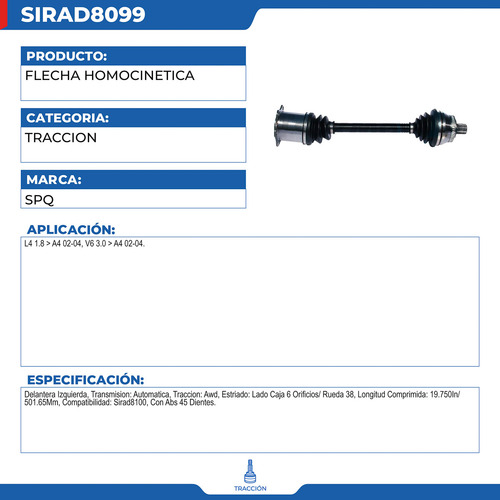Flecha Homocinética Audi A4 2002-2004 V6 3.0