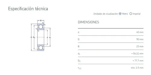 Rodamiento 6308 Zz Skf