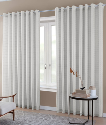 Cortina Blackout Pvc Com Tecido Voil Xadrez 2,50 X 2,80 Cor Branco