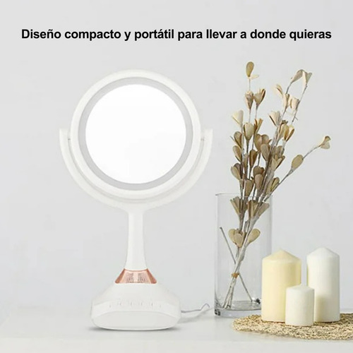 Espejo Maquillaje Con Luz Led Tipo Aro Bluetooth Bocina Aumento 10x 1x Portátil Doble Cara Iluminación 360 Grados Recargable Celular Música Touch USB Profesional cosmeticos belleza 1 pieza comerliv