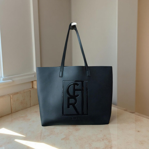 Cartera Tote Bag Maria Cher Simil Cuero Negra Con Logo Negro (Usado)