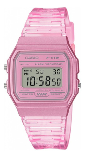 Reloj Casio Para Dama F-91ws-4 De Cuerpo Color Rosa, Digital