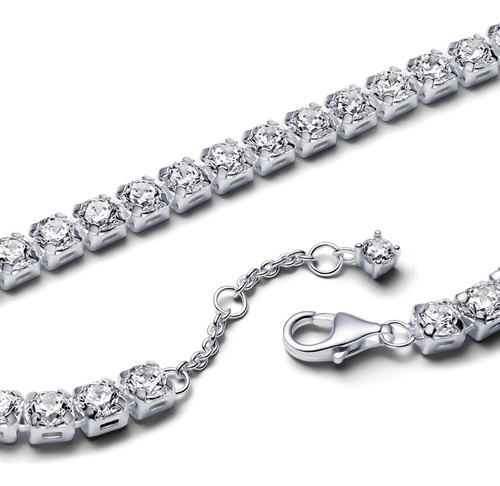Bracelete De Prata Ajustável Riviera Brilhante Pandora Comprimento 16 Cm
