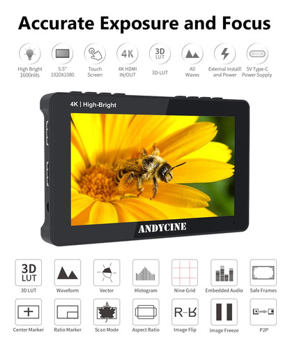 Monitor De Cámara Andycine A6 Ii Con Pantalla Táctil De 5.5