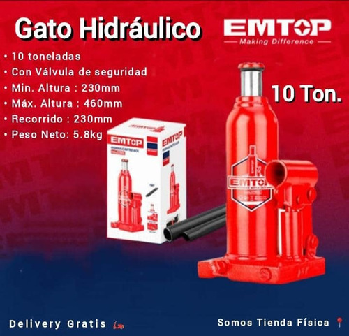 Gato Hidráulico De Botella 10 Ton Emtop 