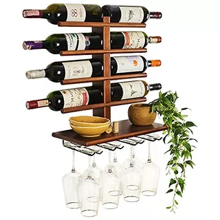 Wine Rack Wall Mounted With Shelf For 8 Wine Bottles & ...