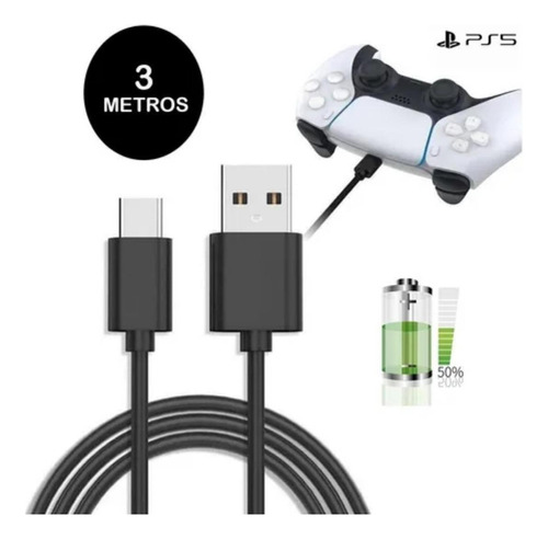 Cabo Carregador Controle Ps5 Xbox Series Usb-c 3 Metros