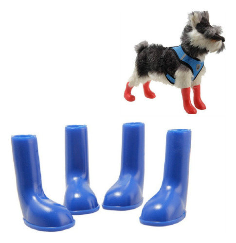 Juego De 4 Zapatos Impermeables Para Mascotas Azules L