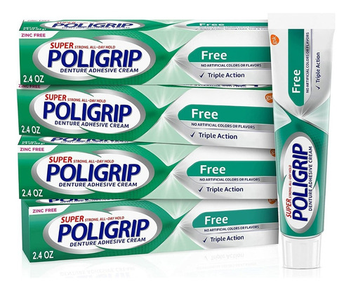 Poligrip Free Crema Adhesiva Dental No Zinc 4pack 68g Usa