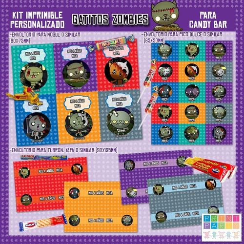 Gatitos Zombies Kit Imprimible Personalizado Con Candy Bar