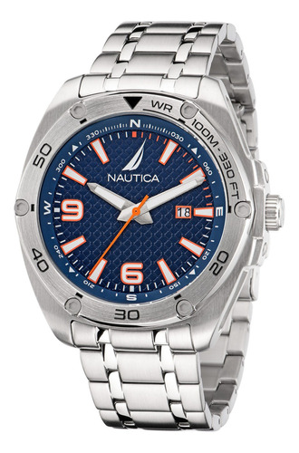 Reloj Nautica Tin Can Bay Modelo: Naptcf203 Color De La Correa Plata Color Del Fondo Azul