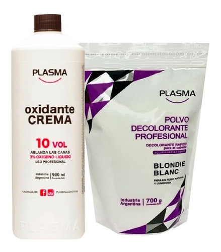 Agua Oxidante 10v Polvo Decolorante Plasma Blanc X 700g 