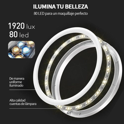 Espejo Maquillaje Led Doble Cara Portátil - 1x/10x Aumento, Retráctil, Luz