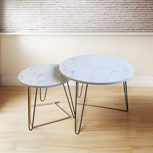 Mesa Arrime Nido Ratona Redonda Set X2 Simil Marmol Carrara