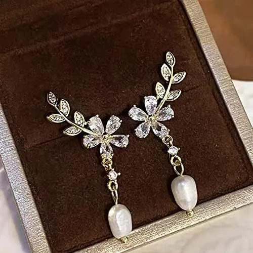Pendientes Trepadores Con Forma De Hoja De Flor Y Circonita