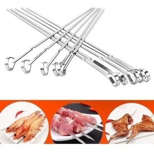 Set X12 Palitos Metal Brochette Parrilla 38cm Pincho Brochet