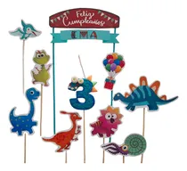 Comprar Adorno Torta Topper N° Vela Dinos C\u002F Nombre Feliz Cumple X11 Verde Lima Toppers Dinosaurios Con Número Vela