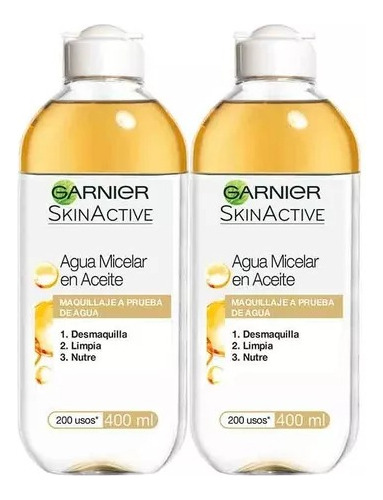 2 Pack Agua Micelar En Aceite 400ml Garnier Skin Active