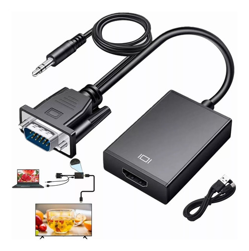 Convertidor Video Vga A Hdmi Audio Adaptadores Full Hd 1080p