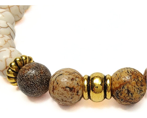 Pulsera De Hombre Piedra Marfil + Jaspe Sin Dijes