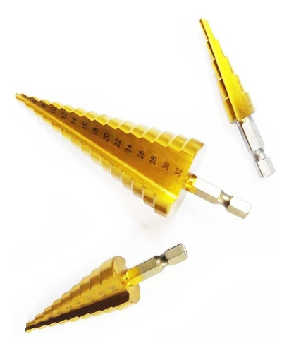 Imagen 2 de 2 de Set 3 Brocas Conica Escalonada 4 A 32 Mm Paso A Paso