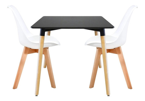 Juego Comedor Eames Mesa Cuadrada  80 +2 Sillas Acolchonadas