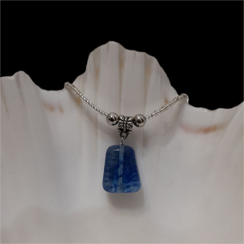 Csu1611 Collar Corto Dije Piedra Cuarzo Azul