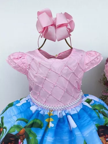 Vestido Infantil Moana Baby Super Luxo Aniversário C/ Tiara