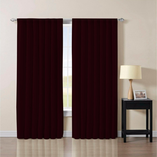 Juego De Cortinas Blackout Textil Presillas Ocultas Color Negro