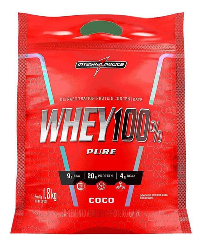 Suplemento em pó Integralmédica  WHEY 100% Whey 100% Pure proteínas Whey 100% Pure sabor  coco em sachê de 1.8kg