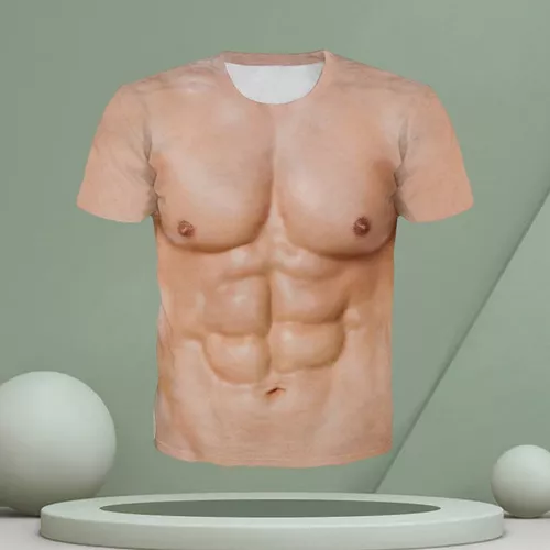 3d realista músculos no peito impresso t-shirts homens casual de