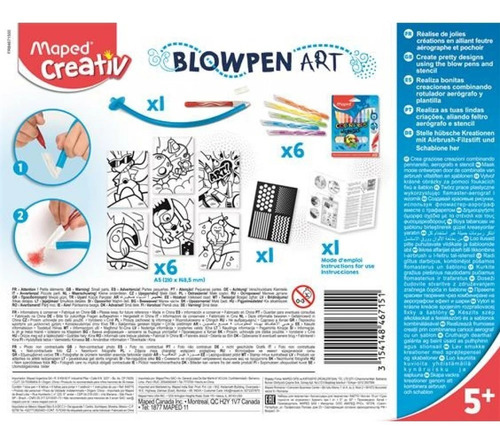Imagen 2 de 9 de Set Arte Marcadores Y Aerografo Sopla Stencil 846710 Maped E