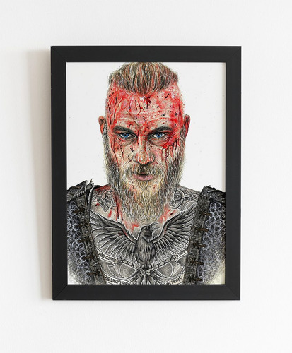 Quadro Vikings Ragnar Lothbrok Tattoo Studio Arte Moldurada