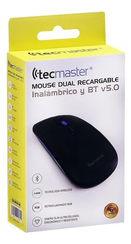 Mouse Slim Dual Inalámbrico Tecmaster Recargable Negro