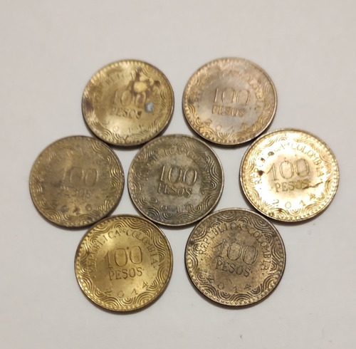 Lote 7 Monedas Colombia 100 Pesos 5 De 2014/ 1 2015/ 1 2016