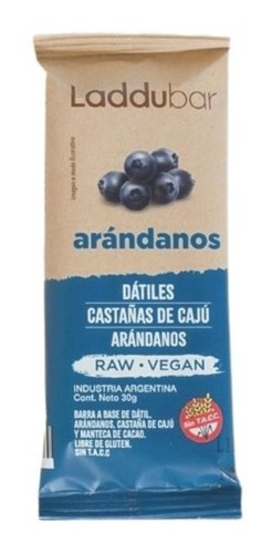 12 Barras Laddubar Arandanos 30g Raw Vegana Sin Tacc Kosher