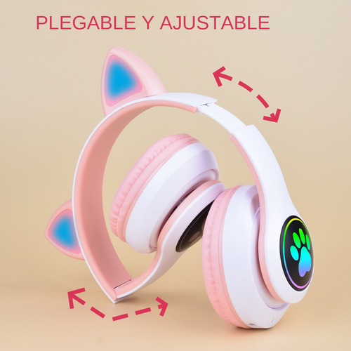 Audífono De Gato Diadema Inalámbrico Plegable Bluetooth Led