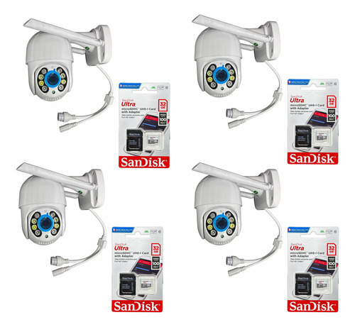 Kit 4 Camera Rotativa Auto Tracking Icsee Wi + 4 Cartão 32gb