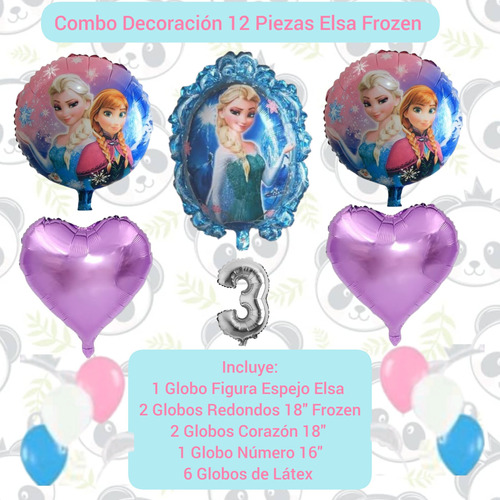 Set 12 Globos Decoración Cumpleaños Elsa Frozen Fiestas