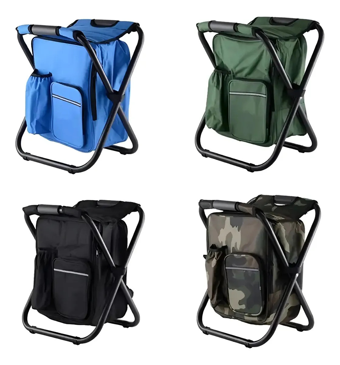 Cadeira Banqueta Com Bolso Térmico E Alças Mochila Dobrável Cor Preto