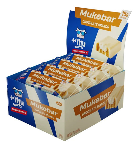 Barras de Proteína Mukebar Chocolate Branco 12 Unidades 720g +Mu