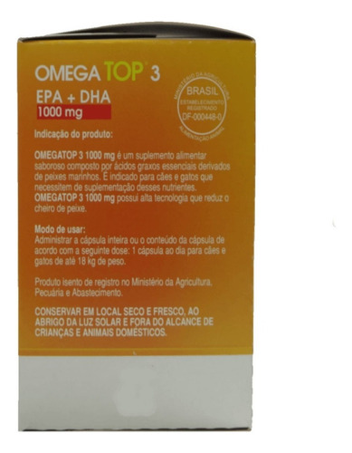 Omega Top 3 C 40 Cáp. Moles Saborosas 1000mg P/ Cães E Gatos