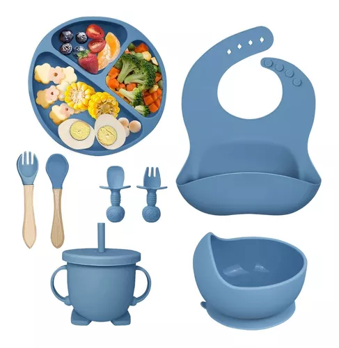 Vajilla de silicona para bebes, 8Pcs Plato de comida para bebe