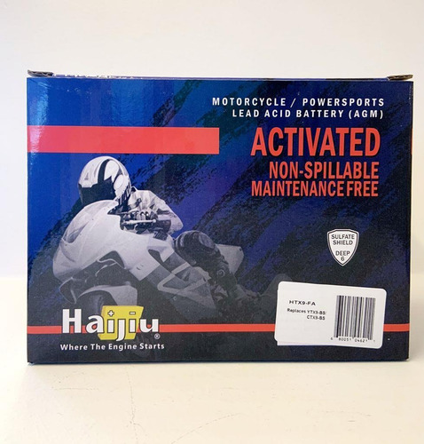 Imagen 2 de 9 de Batería Moto Haijiu Htx9-fa Agm Gel Libre Mantenimiento.
